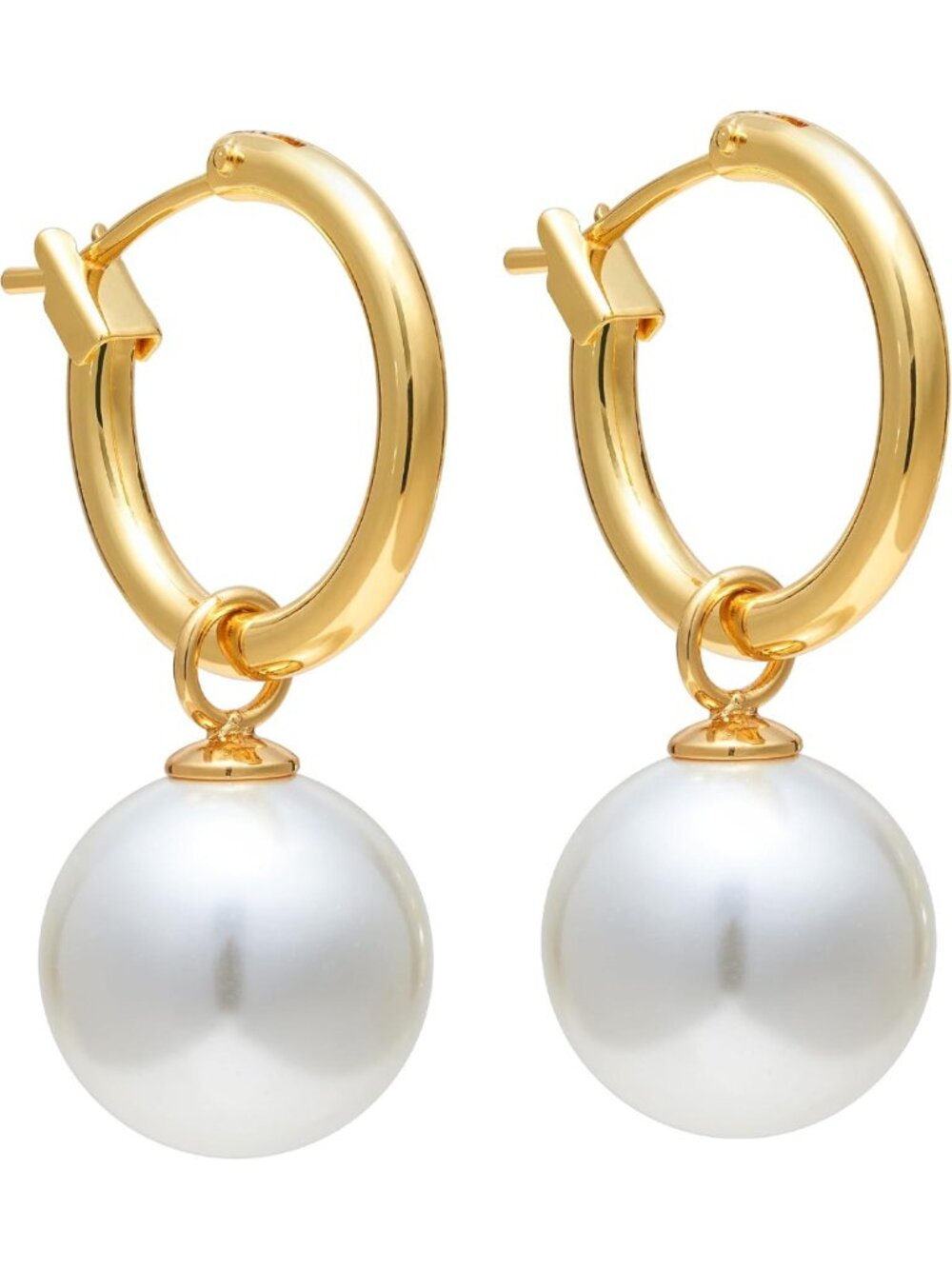 Elegant Pearl Hoop Earrings, 18K Gold Plated Huggie Style, Chic & Trendy Jewelry